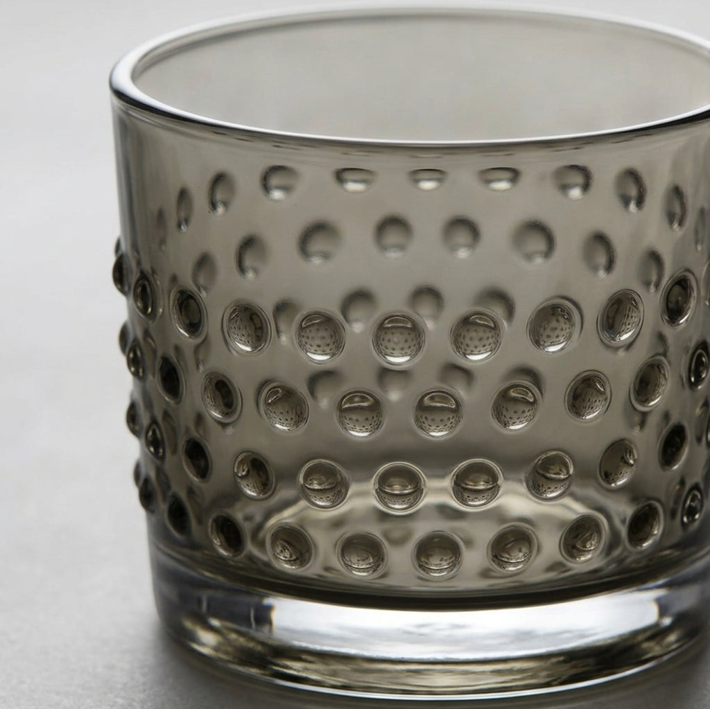 Vibns Dotcrest Smoke Embossed Highball Glasses 13 oz Set of 2 - Detail view