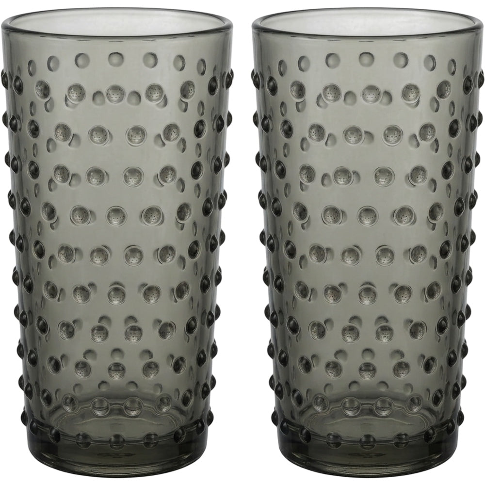 Vibns Dotcrest Smoke Embossed Highball Glasses 13 oz Set of 2 - Product view