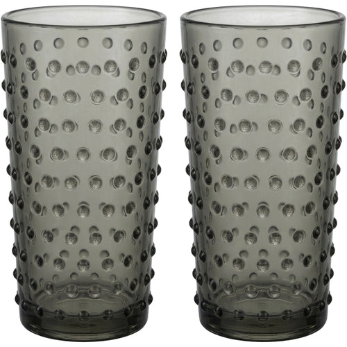 Vibns Dotcrest Smoke Embossed Highball Glasses 13 oz Set of 2 - Product view
