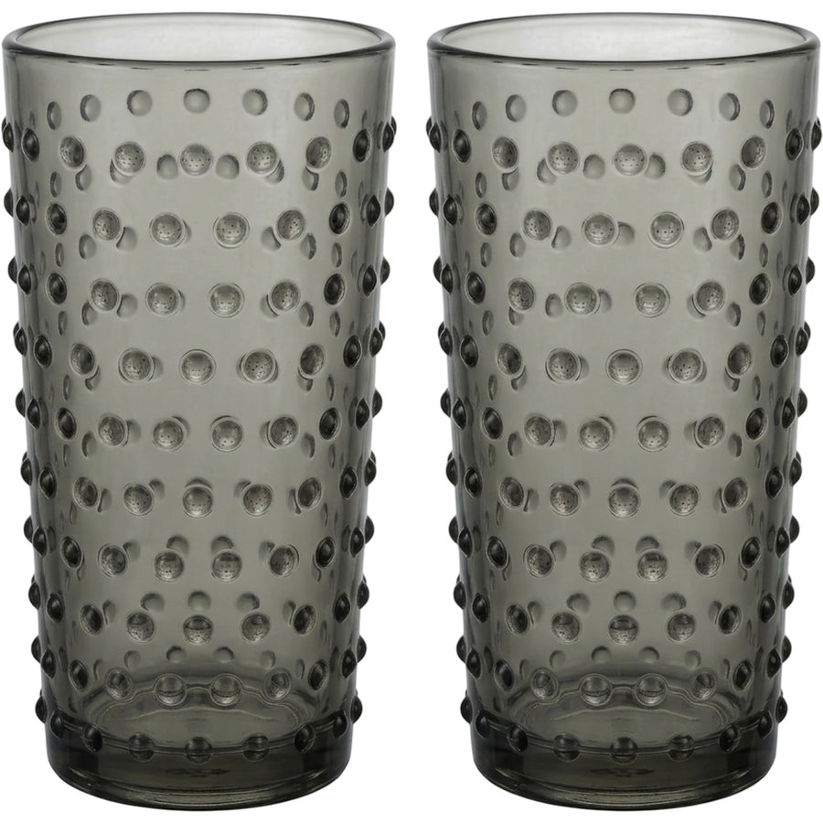 Vibns Dotcrest Smoke Embossed Highball Glasses 13 oz Set of 2