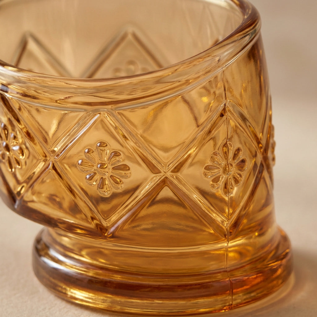 Vibns Prismbloom Amber Embossed Glasses 10 oz Set of 6 - Detail view