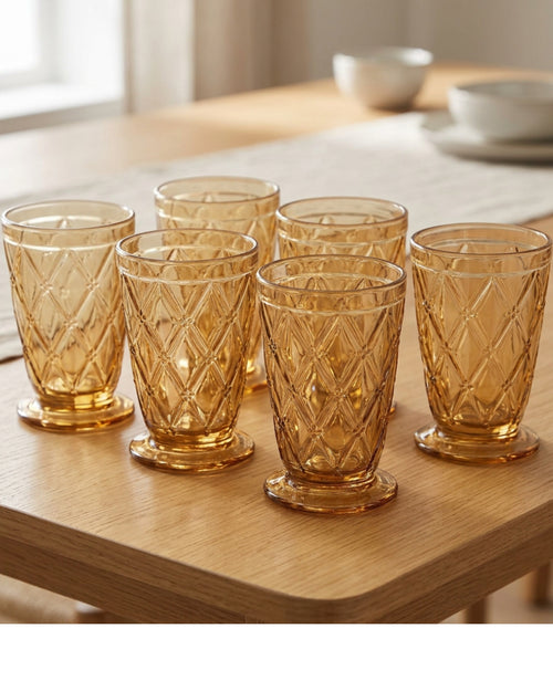 Vibns Prismbloom Amber Embossed Glasses 10 oz Set of 6 - Lifestyle view