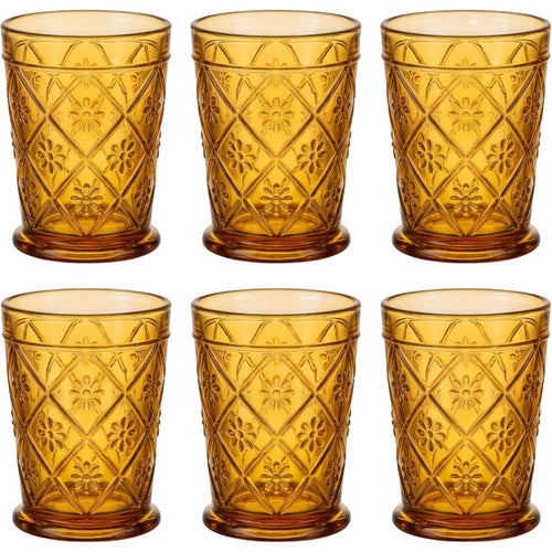Vibns Prismbloom Amber Embossed Glasses 10 oz Set of 6 - Product view