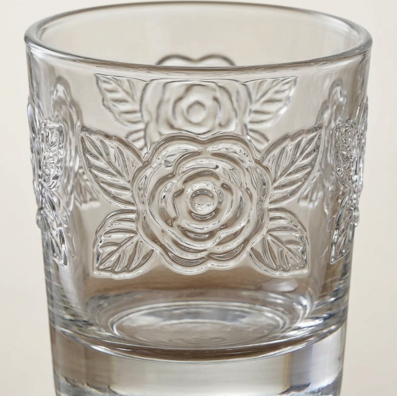 Vibns Rosettefield Clear Embossed Tumblers 12 oz Set of 4 - Detail view