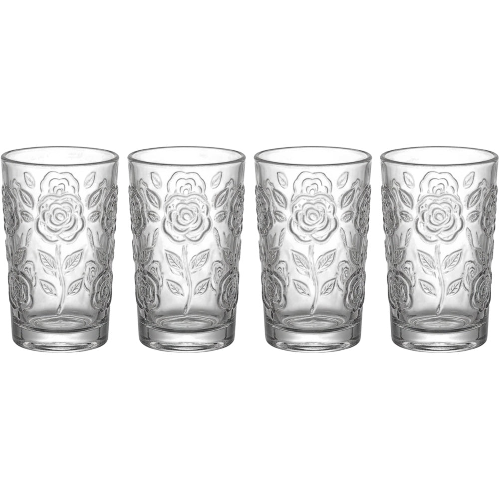 Vibns Rosettefield Clear Embossed Tumblers 12 oz Set of 4 - Product view