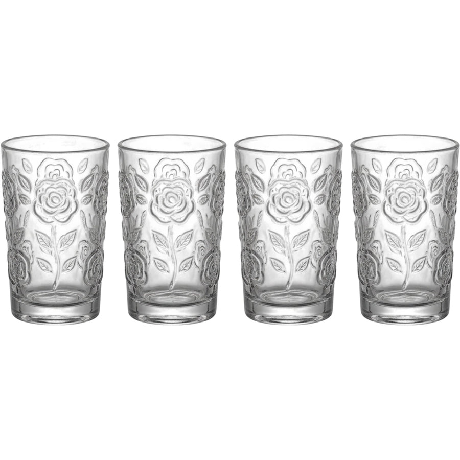 Vibns Rosettefield Clear Embossed Tumblers 12 oz Set of 4