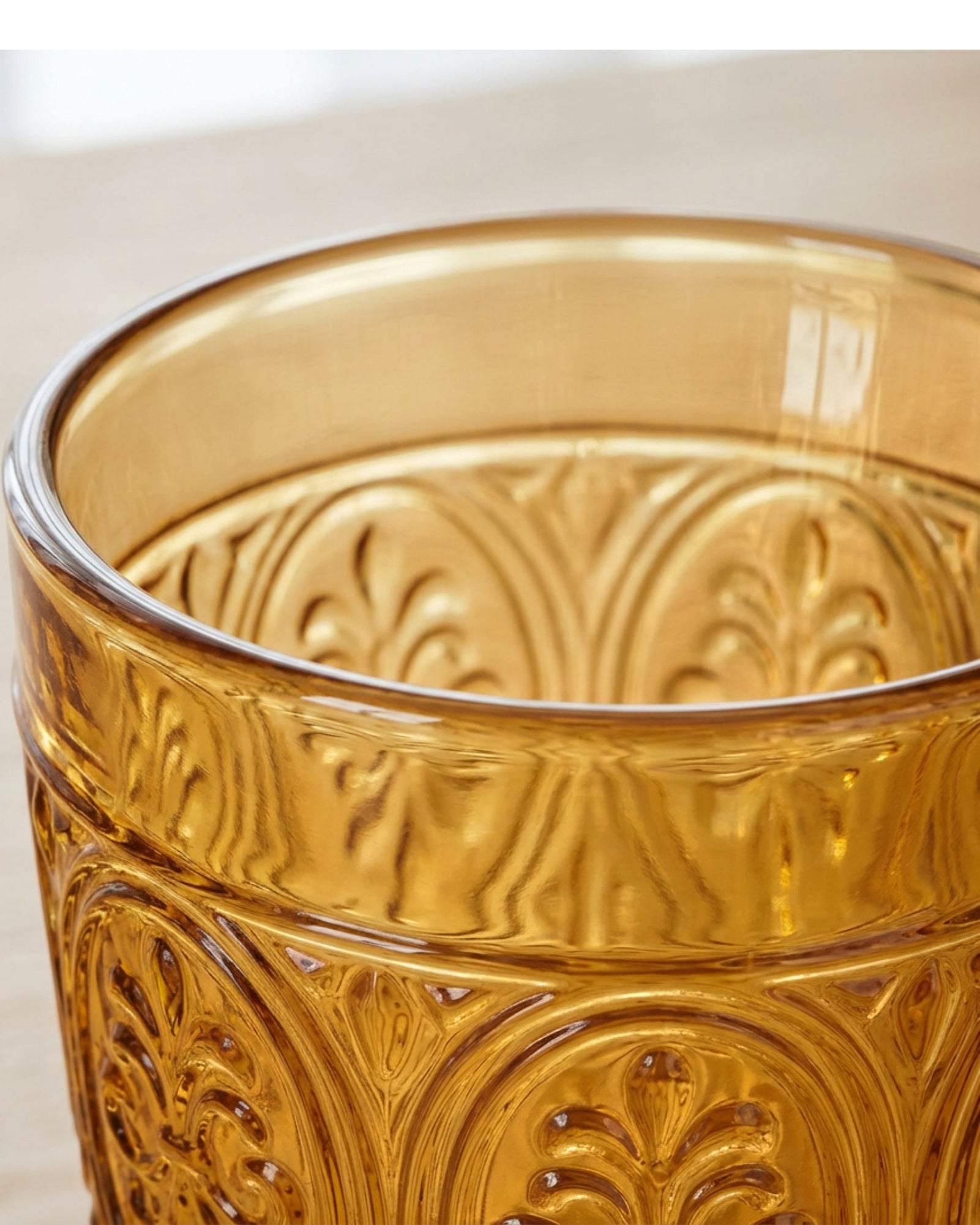 Vibns Vintage Embossed Glass Cups Amber 10 oz Set of 6
