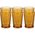 Vibns Vintage Embossed Glass Cups Amber 10 oz Set of 6