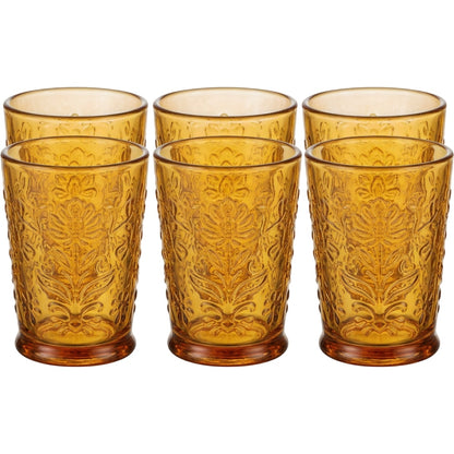 Vibns Vintage Embossed Glass Cups Amber 10 oz Set of 6