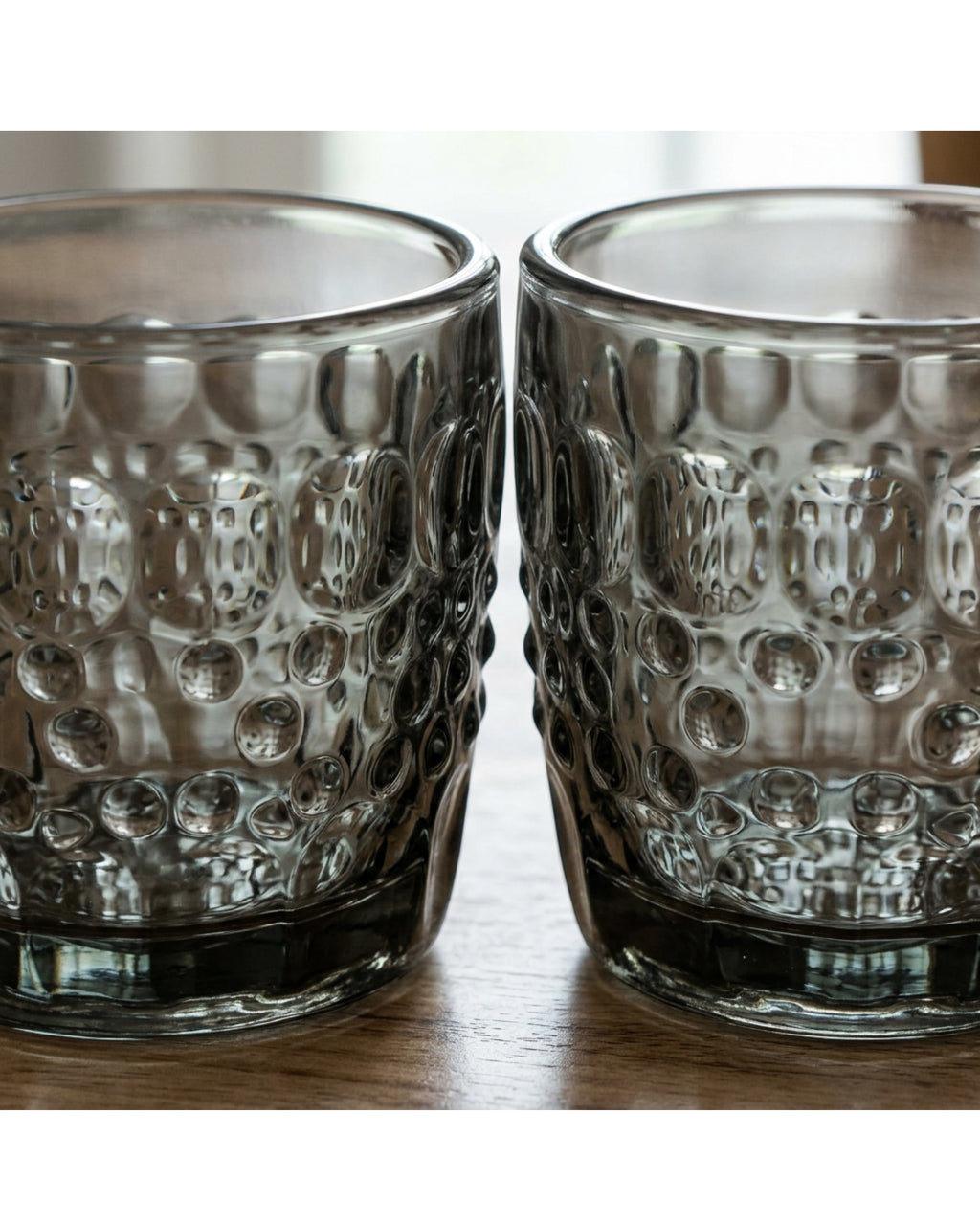 Vibns Vintage Embossed Glass Drinking Cups Smoke 13 oz Pair
