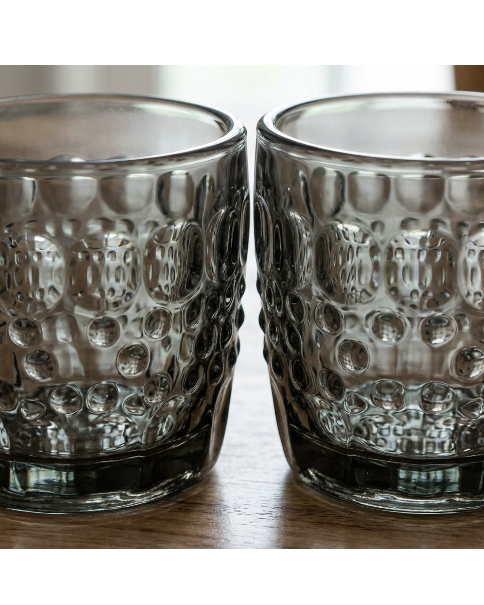 Vibns Vintage Embossed Glass Drinking Cups Smoke 13 oz Pair