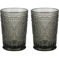 Vibns Vintage Embossed Glass Drinking Cups Smoke 13 oz Pair