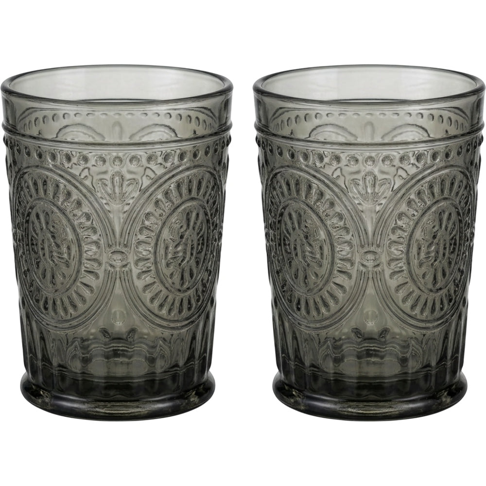 Vibns Vintage Embossed Glass Drinking Cups Smoke 13 oz Pair