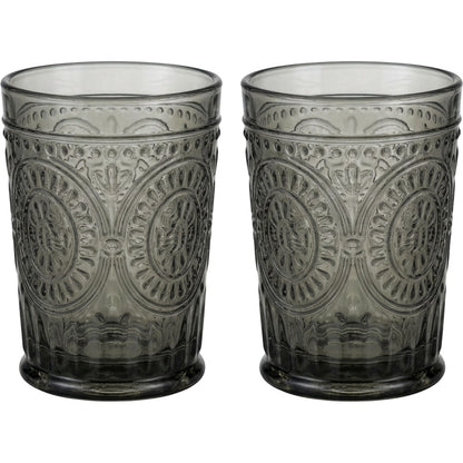 Vibns Vintage Embossed Glass Drinking Cups Smoke 13 oz Pair