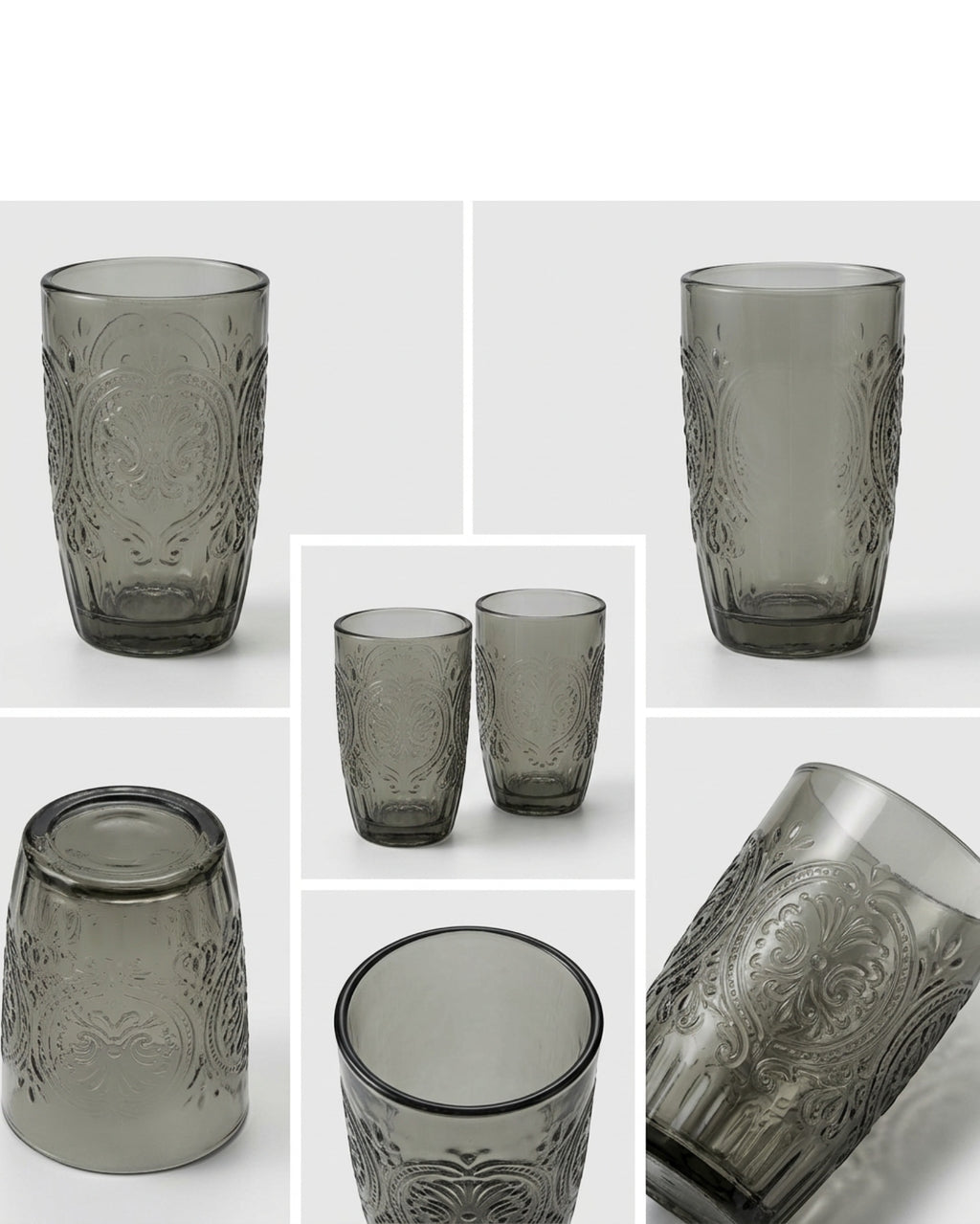 Vibns Vintage Embossed Glass Drinking Cups Smoke 13 oz Pair