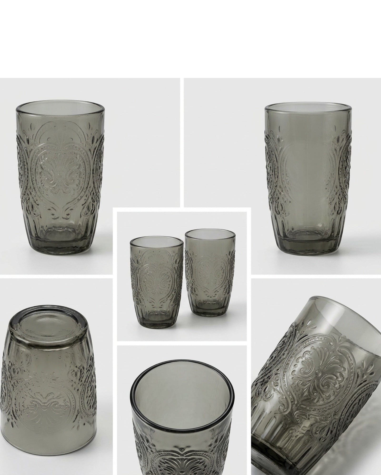 Vibns Vintage Embossed Glass Drinking Cups Smoke 13 oz Pair