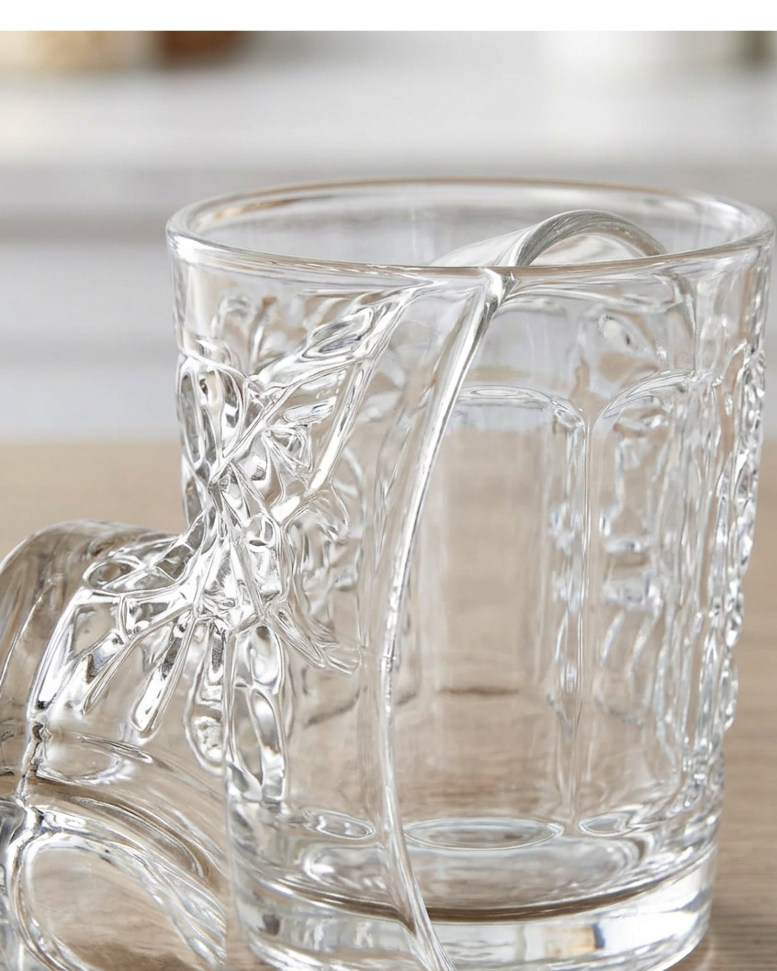 Vibns Vintage Embossed Glass Tumblers Clear 12 oz Set of 4