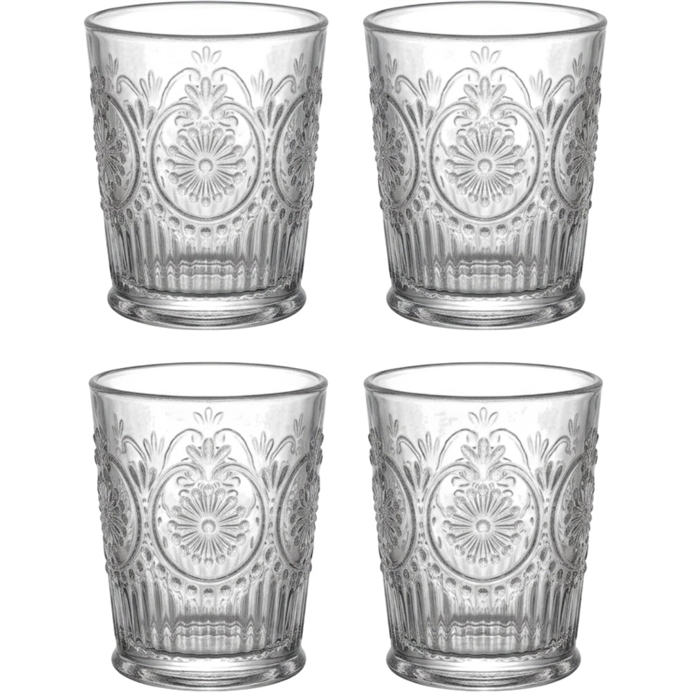 Vibns Vintage Embossed Glass Tumblers Clear 12 oz Set of 4